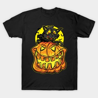 Black Cat on a Jack-O-Lantern Pumpkin By eShirtlabs T-Shirt